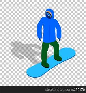 Snowboarder with snowboard deck isometric icon 3d on a transparent background vector illustration. Snowboarder with snowboard deck isometric icon
