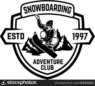 Snowboarding. Emblem with snowboarder. Design element for logo, label, emblem, sign. Vector illustration