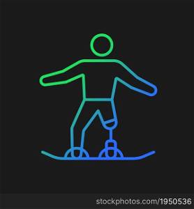 Snowboarding gradient vector icon for dark theme. Winter sport discipline. Athlete with physical disability. Thin line color symbol. Modern style pictogram. Vector isolated outline drawing. Snowboarding gradient vector icon for dark theme