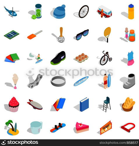 Snowboarding icons set. Isometric style of 36 snowboarding vector icons for web isolated on white background. Snowboarding icons set, isometric style