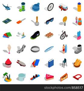 Snowboarding icons set. Isometric style of 36 snowboarding vector icons for web isolated on white background. Snowboarding icons set, isometric style