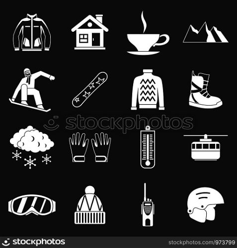 Snowboarding icons set vector white isolated on grey background . Snowboarding icons set grey vector