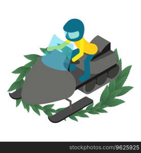 Snowcross icon isometric vector. Male athlete in snowmobile during competition. Winter sport concept. Snowcross icon isometric vector. Male athlete in snowmobile during competition