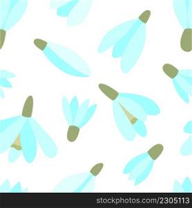 Snowdrop flowers seamless pattern. Spring floral delicate pastel background. Template with buds white feather flowers for fabric, paper and design vector illustration. Snowdrop flowers seamless pattern