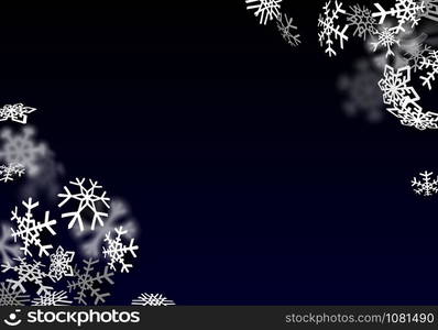 Snowfall background. Falling transparent snow with big spinning snowflakes