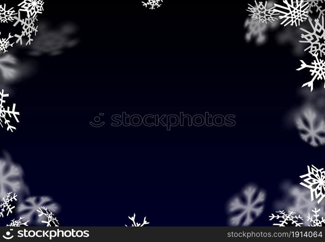 Snowfall background. Falling transparent snow with big spinning snowflakes