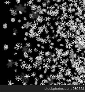 Snowfall background with snowflakes blurred in perspective