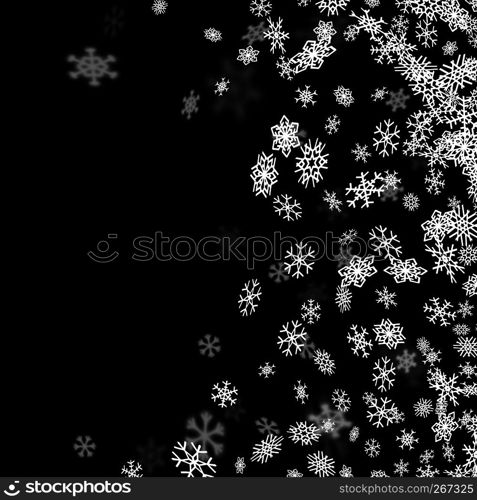 Snowfall background with snowflakes blurred in perspective