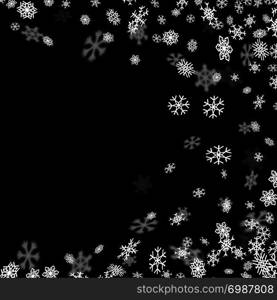 Snowfall background with snowflakes blurred in perspective