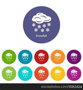 Snowfall icons color set vector for any web design on white background. Snowfall icons set vector color