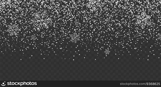 Snowfall isolated on transparent background. Falling Snow. Snow with snowflakes vector illustration. Realistic christmas snow
