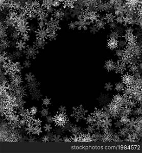 Snowfall with random snowflakes layers in the dark