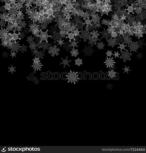 Snowfall with random snowflakes layers in the dark