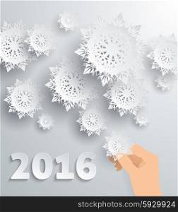Snowflake background New Year 2016. Xmas and christmas, hand and holiday celebration, greeting merry and happy, season celebrate, traditional illustration