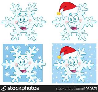 Snowflake Cartoon Character. Vector Collection Set
