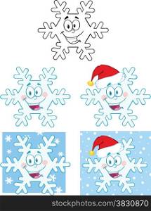 Snowflake Cartoon Mascot Character. Collection Set