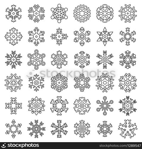 Snowflake christmas icons set. Outline set of snowflake christmas vector icons for web design isolated on white background. Snowflake christmas icons set, outline style