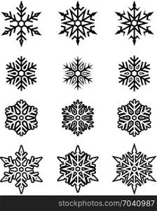 Snowflake Collection, Snow, Ice Crystal Shape Vector Art Illustration