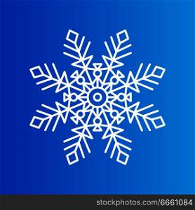Snowflake created from ornamental patterns with geometric elements vector illustration isolated on blue background, New Year symbol flat style design. Snowflake Created from Ornamental Patterns on Blue