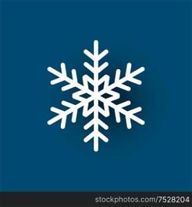 Snowflake cut out icon isolated on blue. Winter symbol, xmas flake New Year and Christmas sign, frozen crystal frozen element, vector paper object. Snowflake Cut Out Icon Isolated on Blue Wintertime