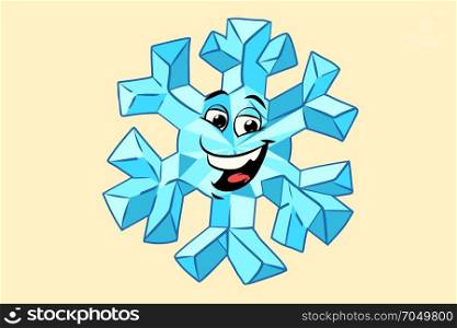 snowflake cute smiley face character. Comic book cartoon pop art illustration retro vector. snowflake cute smiley face character
