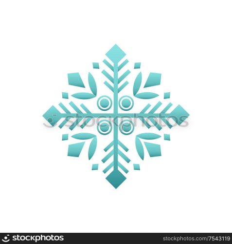 Snowflake decorative winter element vector isolated icon. Wintertime figure in white and blue, snow of flake in flat style, New Year and Christmas decor sign. Wintertime Figure in White and Blue Vector Isolated
