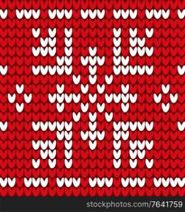 Snowflake embroidered with threads on canvas vector. Needlecraft with cross stitches technique. Decoration of clothes and winter sweaters. Christmas theme seamless pattern flat style illustration. Snowflake Embroidery on Red in Closeup Vector