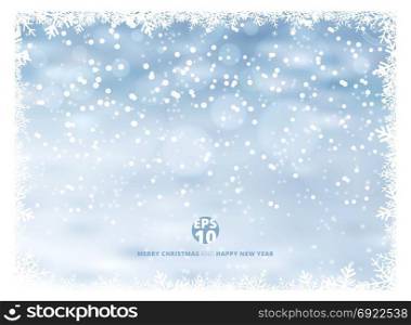 Snowflake frame winter background with snow on christmas holiday and happy new year. Vector illustration. Copy space