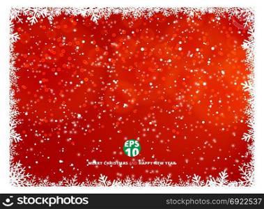 Snowflake frame winter red background with snow on christmas holiday and happy new year. Vector illustration. Copy space
