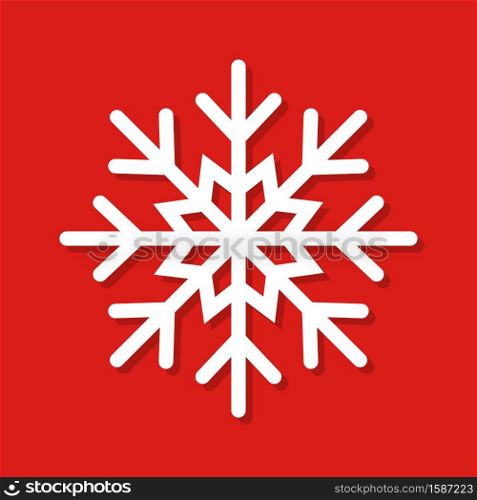 Snowflake icon isolated on red background. Snowflake silhouette winter. Flat element for website and design project. Vector illustration.. White snowflake icon isolated on red background. Snowflake silhouette winter. Flat element for website and design project.