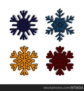 Snowflake icon set. Color outline set of snowflake vector icons for web design isolated on white background. Snowflake icon set, color outline style