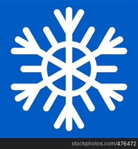 Snowflake icon white isolated on blue background vector illustration. Snowflake icon white