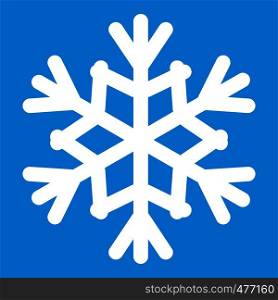 Snowflake icon white isolated on blue background vector illustration. Snowflake icon white