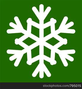 Snowflake icon white isolated on green background. Vector illustration. Snowflake icon green