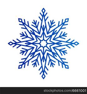 Snowflake of blue color made up of squares, triangles and lines, ice crystal symbolize approaching of winter and holidays vector illustration. Snowflake of Blue Colors, Vector Illustration
