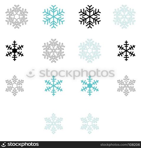 Snowflake set blue and black color Flat style