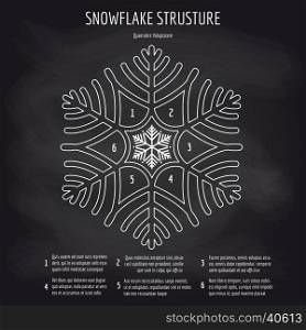 Snowflake structure on chalkboard background. Snowflake structure vector illustrtion on chalkboard black background