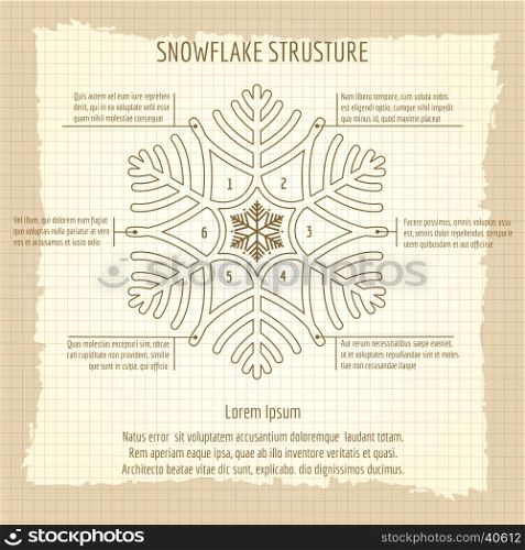 Snowflake structure vintage poster. Snowflake structure vector. Vintage poster of snowflake structure