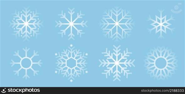 Snowflake variations icon collection. Snowflakes white ice crystal. Winter symbol. Christmas logo sign. Vector illustration. . Snowflake variations icon collection. Snowflakes white ice crystal. Winter symbol. 