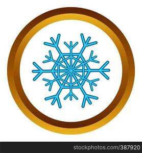 Snowflake vector icon in golden circle, cartoon style isolated on white background. Snowflake vector icon