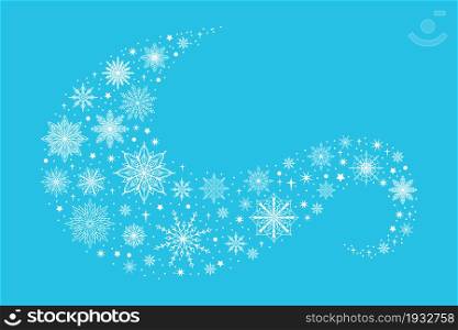 Snowflake wind. Cartoon winter star element. Frozen snowfall wave template. Blizzard swirl. Christmas and New Year curve blue decoration. Falling snowy festive glitter. Vector snowstorm curl banner. Snowflake wind. Cartoon winter star element. Frozen snowfall wave. Blizzard swirl. Christmas and New Year curve decoration. Falling snowy festive glitter. Vector snowstorm curl banner