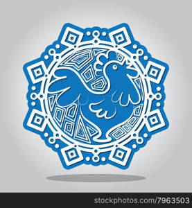 Snowflake with a contour of the Rooster on the Chinese zodiac signs. A card for New year and the invitation to a holiday. Vector illustration