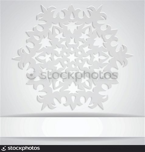 Snowflake with white banner. Background for winter and Christmas.