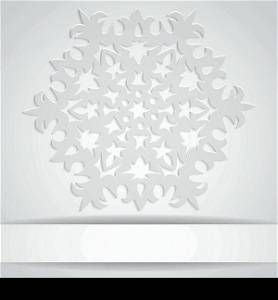 Snowflake with white banner. Background for winter and Christmas.