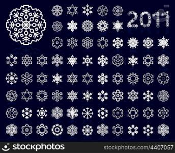 Snowflake3. The collection of icons of snowflakes of dark blue colour. A vector illustration