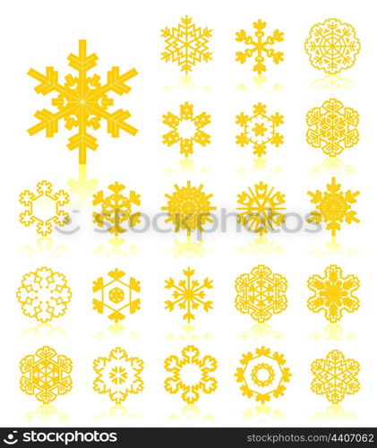 Snowflake4. Icons of snowflakes of yellow light. A vector illustration
