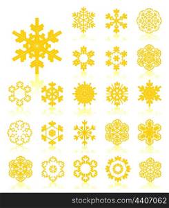 Snowflake4. Icons of snowflakes of yellow light. A vector illustration