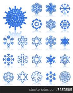 Snowflake5. The collection of icons of snowflakes of dark blue colour. A vector illustration