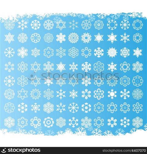 Snowflake6. Set of white snowflakes on a blue background. A vector illustration