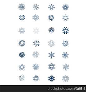 Snowflakes. A large collection of different snowflakes on a light background.
